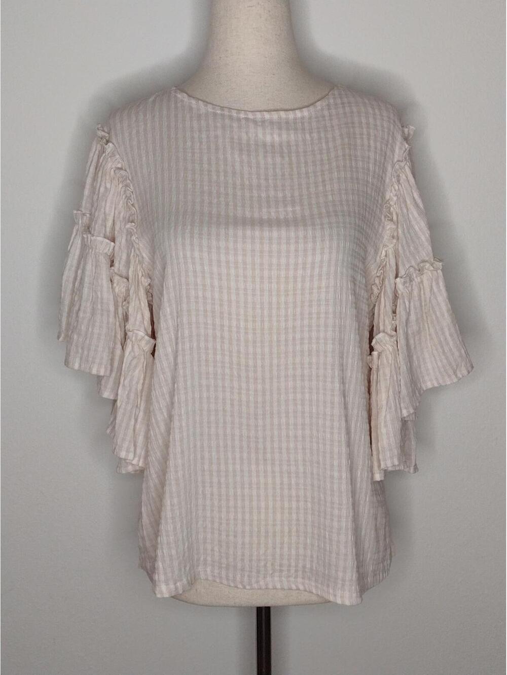 NWT Chelsea & Theodore Women's Tan/White Blouse Size Small